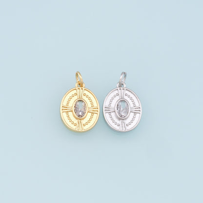 Gold Oval Charms,18K Gold Filled Oval Pendant,Crystal Oval Charm Bracelet Necklace for DIY Jewelry Making Supply