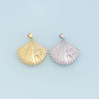Gold Shell Starfish Charms,18K Gold Filled Shell Pendant,Starfish Charm Bracelet Necklace for DIY Jewelry Making Supply