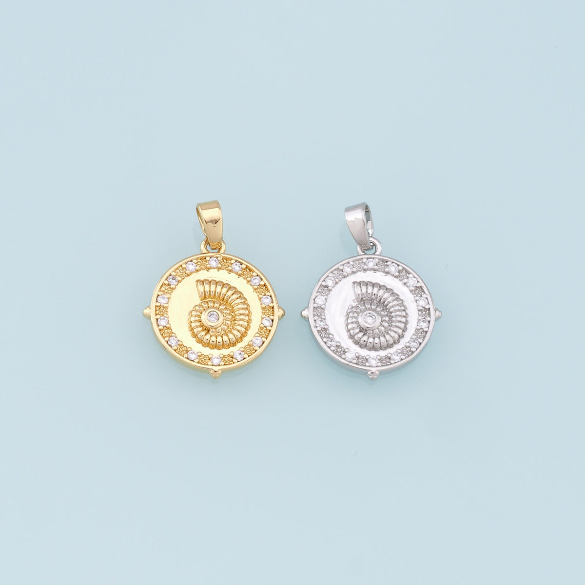 18K Gold Filled Cubic Zirconia Shell Charm Pendant for Jewelry Making