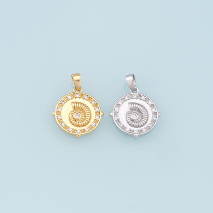 18K Gold Filled Cubic Zirconia Shell Charm Pendant for Jewelry Making