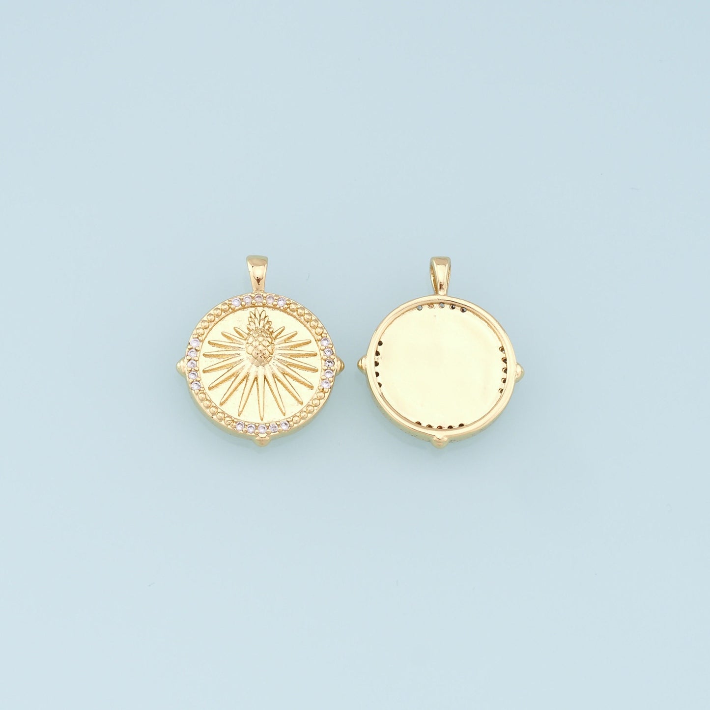 Gold Pineapple Charms,18K Gold Filled Round Pineapple Pendant,Fruit Medallion Charm Bracelet Necklace for DIY Jewelry Making Supply