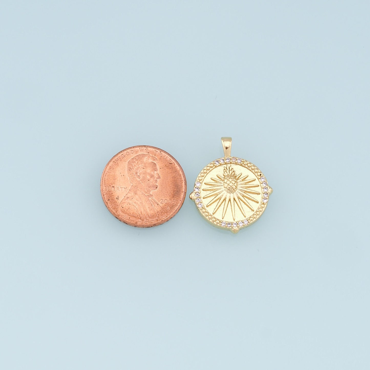 Gold Pineapple Charms,18K Gold Filled Round Pineapple Pendant,Fruit Medallion Charm Bracelet Necklace for DIY Jewelry Making Supply
