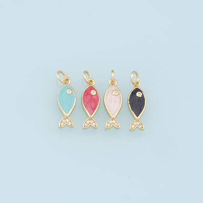 Gold Fish Charms,18K Gold Filled Enamel Fish Pendant,Kawaii Charm Bracelet Necklace for DIY Jewelry Making Supply