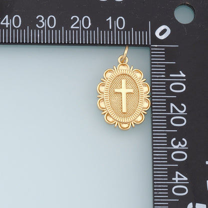 Gold Cross Charms,18K Gold Filled Oval Cross Pendant,Religion Charm Bracelet Necklace for DIY Jewelry Making Supply