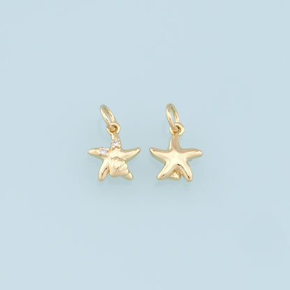 Gold Starfish Charms,18K Gold Filled Sea Star Pendant,CZ Starfish Charm Bracelet Necklace for DIY Jewelry Making Supply