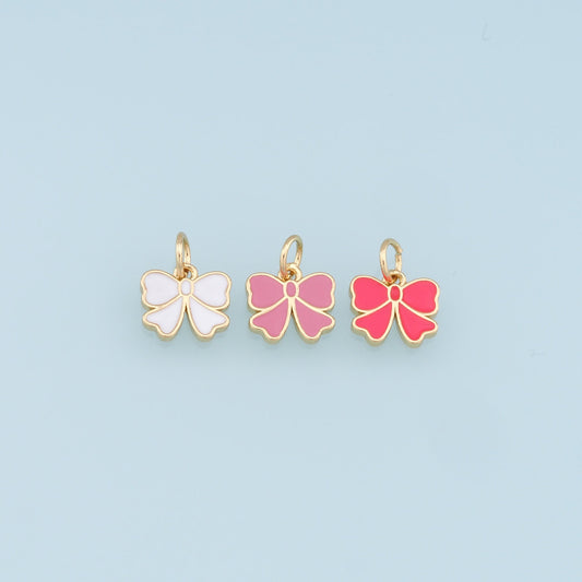 Gold Bow Charms,18K Gold Filled Enamel Bow Pendant,bow tie Charm Bracelet Necklace for DIY Jewelry Making Supply