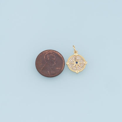 Gold Compass Star Charms,18K Gold Filled Starburst Pendant,CZ Micro Pave North Star Charm Bracelet Necklace for DIY Jewelry Making Supply
