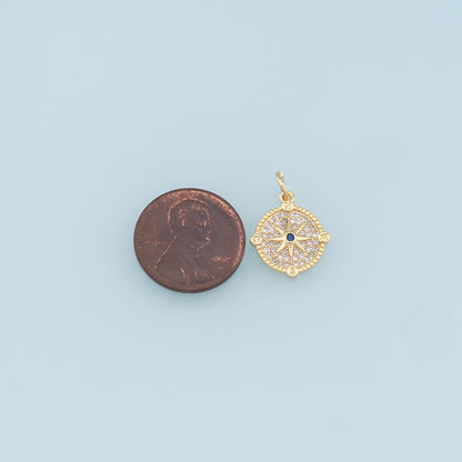 Gold Compass Star Charms,18K Gold Filled Starburst Pendant,CZ Micro Pave North Star Charm Bracelet Necklace for DIY Jewelry M