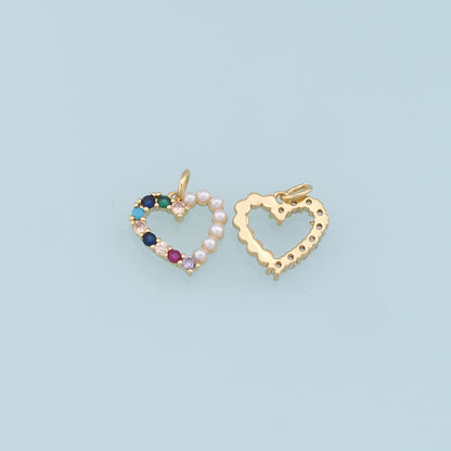 Gold Heart Charms,18K Gold Filled Pearl Heart Pendant,CZ Micro Pave Heart Charm Bracelet Necklace for DIY Jewelry Making Supply
