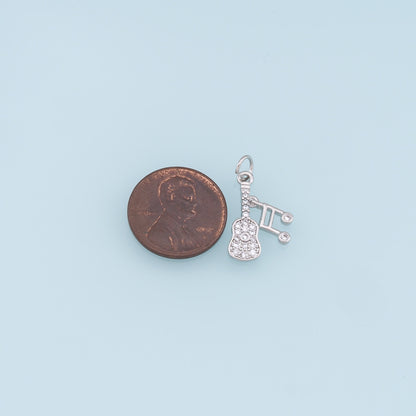Gold Guitar Charms,18K Gold Filled CZ Micro Pave Guitar Pendant,Music Charm Bracelet Necklace for DIY Jewelry Making Supply