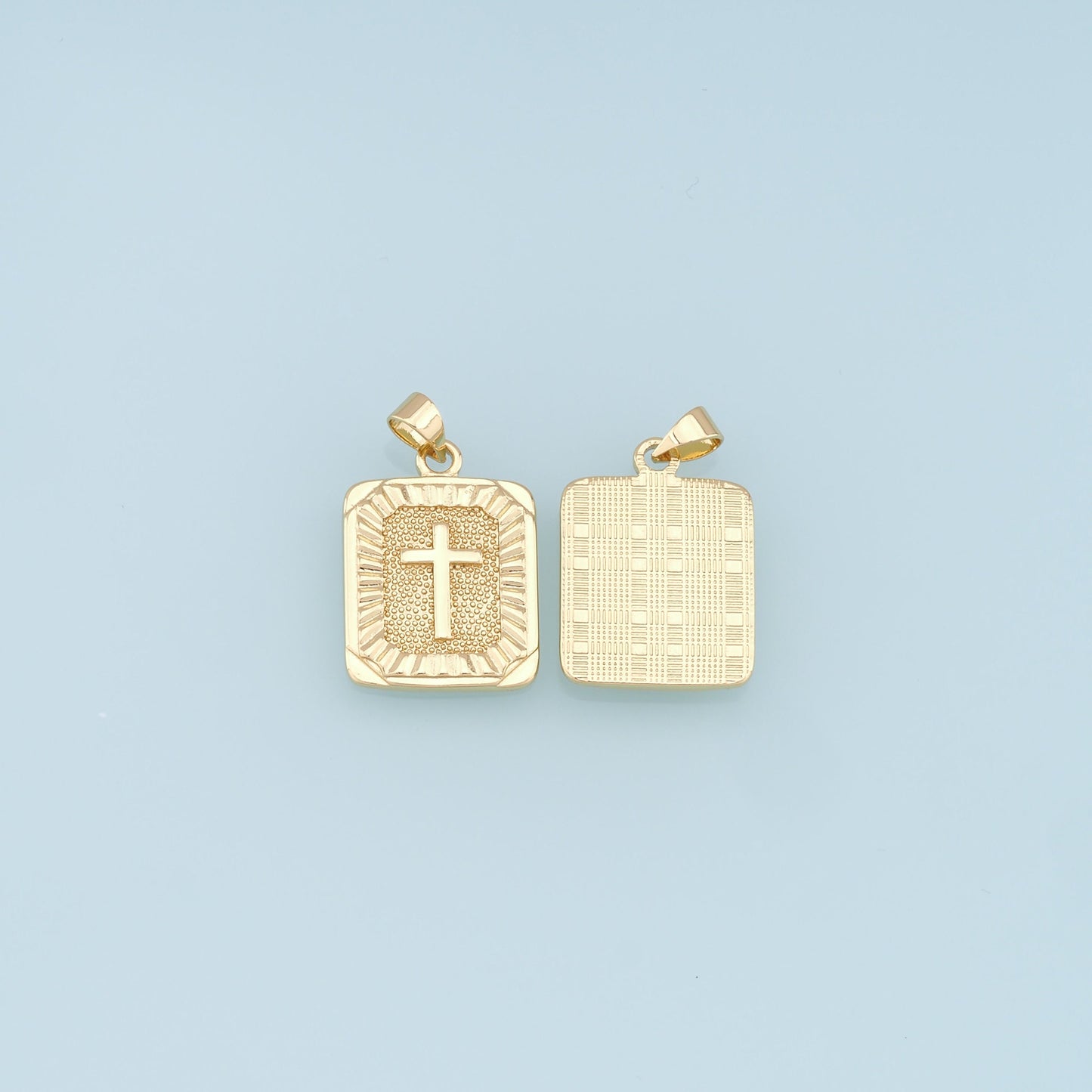 Gold Cross Charms,18K Gold Filled Rectangle Cross Pendant,Religious Charm Bracelet Necklace for DIY Jewelry Making Supply