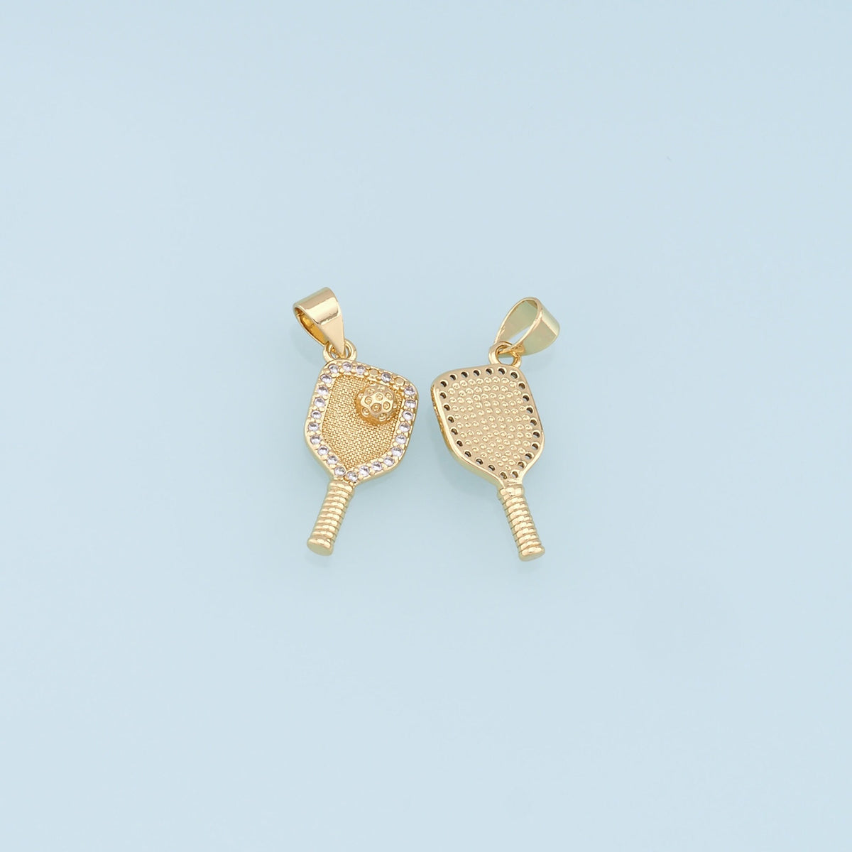 Gold Tennis Racket Charms,18K Gold Filled CZ Tennis Racket Pendant,Tennis Racket Charm Bracelet Necklace for DIY Jewelry Maki