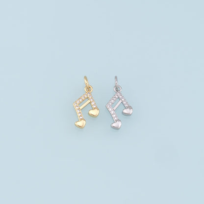 Gold Music Charms,18K Gold Filled Music Pendant,CZ Micro Pave Note Charm Bracelet Necklace for DIY Jewelry Making Supply