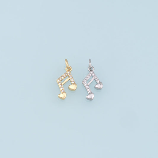 Gold Music Charms,18K Gold Filled Music Pendant,CZ Micro Pave Note Charm Bracelet Necklace for DIY Jewelry Making Supply