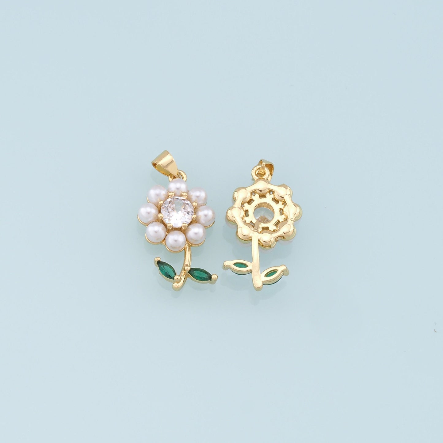 Gold Sunflower Charms,18K Gold Filled Sunflower Pendant,Pearl Sunflower Charm Bracelet Necklace for DIY Jewelry Making Supply