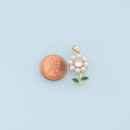 Gold Sunflower Charms,18K Gold Filled Sunflower Pendant,Pearl Sunflower Charm Bracelet Necklace for DIY Jewelry Making Supply