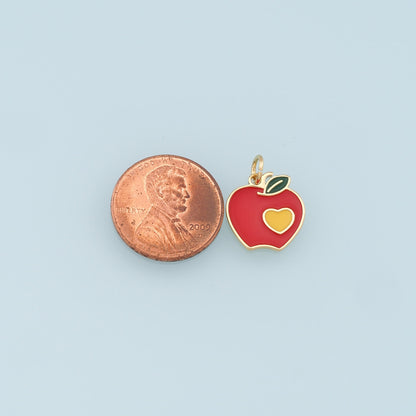 Gold Apple Charms,18K Gold Filled Enamel Apple Pendant,Fruit Charm Bracelet Necklace for DIY Jewelry Making Supply