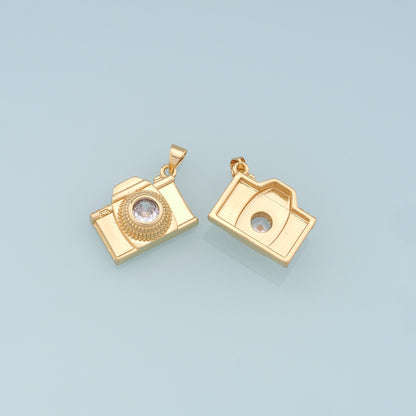 Gold Camera Charms,18K Gold Filled Camera Pendant,Camera Charm Bracelet Necklace for DIY Jewelry Making Supply