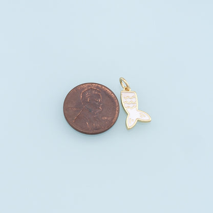Gold Mermaid  Charms,18K Gold Filled Enamel Tail Pendant,Mermaid Tail Charm Bracelet Necklace for DIY Jewelry Making Supply