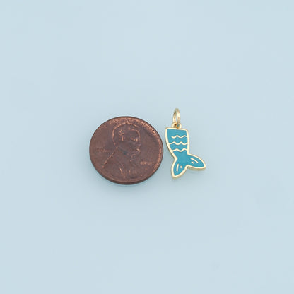Gold Mermaid  Charms,18K Gold Filled Enamel Tail Pendant,Mermaid Tail Charm Bracelet Necklace for DIY Jewelry Making Supply
