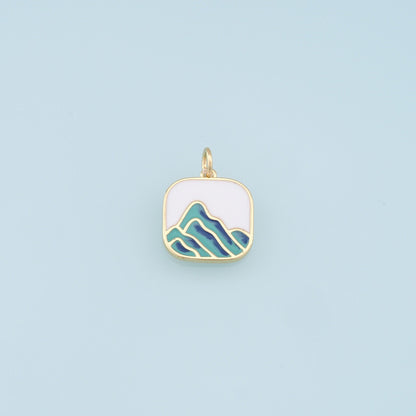 Gold Mountain Charms,18K Gold Filled Enamel Mountain Pendant,Nature Charm Bracelet Necklace for DIY Jewelry Making Supply
