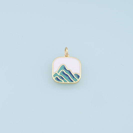 Gold Mountain Charms,18K Gold Filled Enamel Mountain Pendant,Nature Charm Bracelet Necklace for DIY Jewelry Making Supply