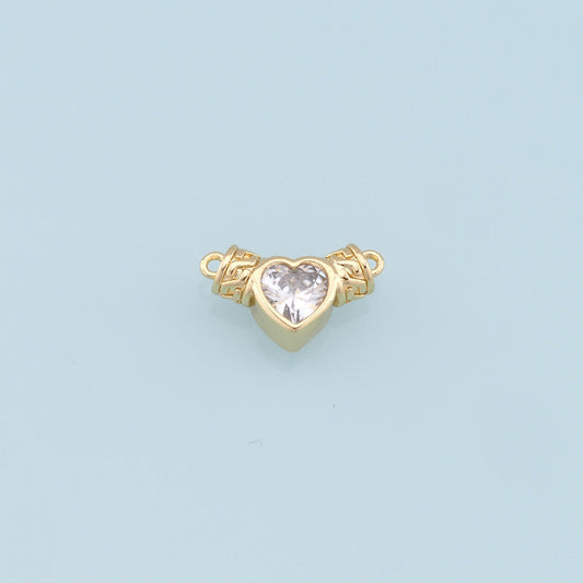 Gold Heart Connector Charms,18K Gold Filled Crystal Heart Pendant,Heart Charm Bracelet Necklace for DIY Jewelry Making Supply
