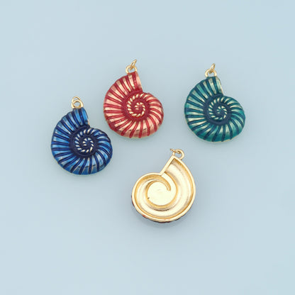 Gold Shell Charms,18K Gold Filled Conch Shell Pendant,Enamel Shell Charm Bracelet Necklace for DIY Jewelry Making Supply