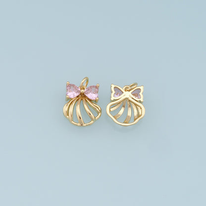 Gold Shell Charms,18K Gold Filled Conch Shell Pendant,CZ Shell Charm Bracelet Necklace for DIY Jewelry Making Supply
