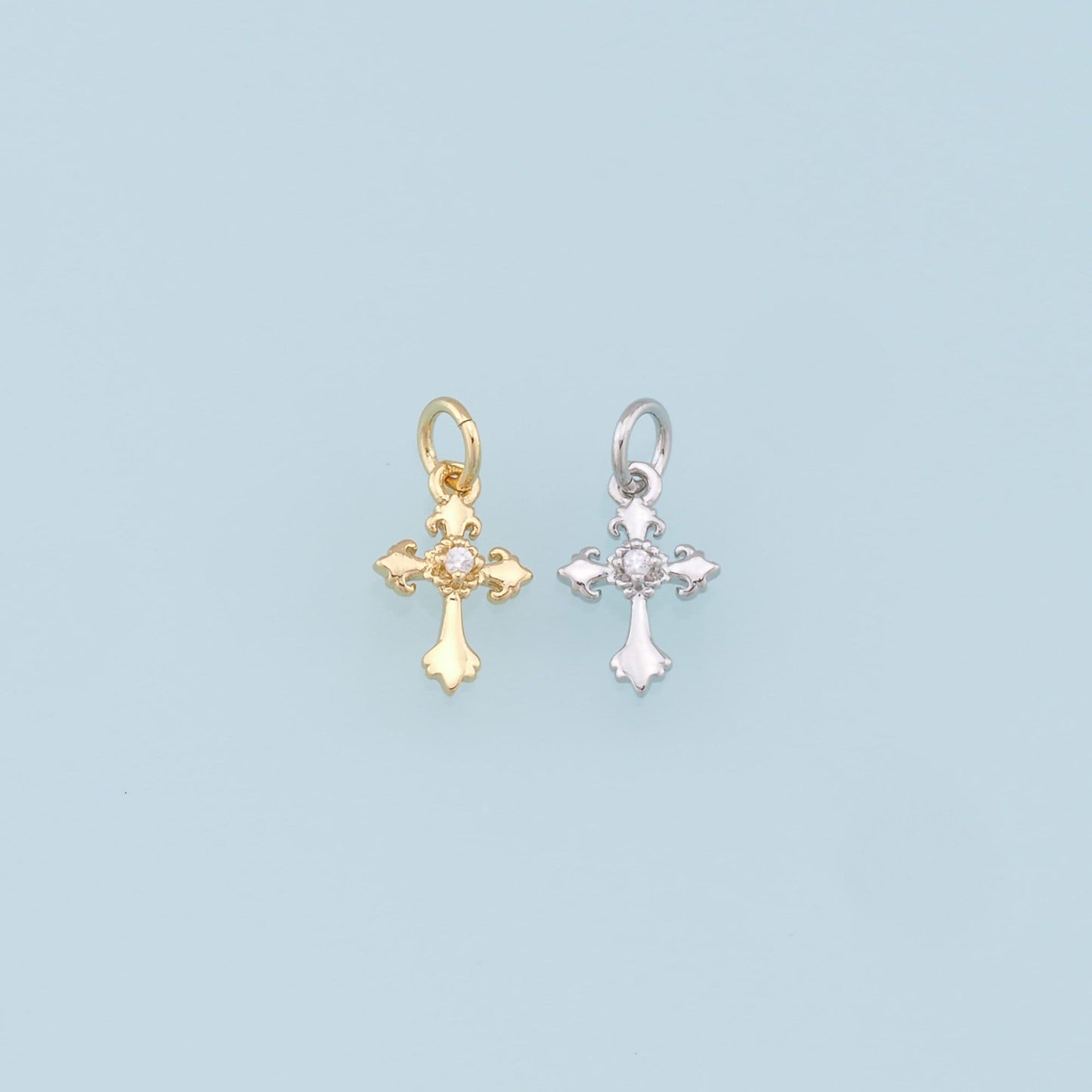 Gold Cross Charms,18K Gold Filled Cross Pendant,CZ Cross Charm Bracelet Necklace for DIY Jewelry Making Supply