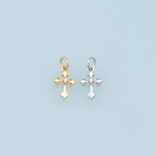 Gold Cross Charms,18K Gold Filled Cross Pendant,CZ Cross Charm Bracelet Necklace for DIY Jewelry Making Supply