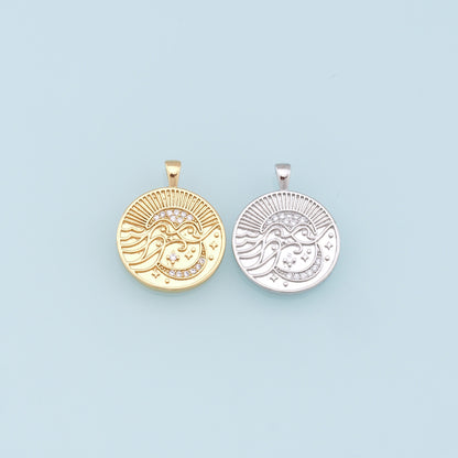 Gold Moon Star Charms,18K Gold Filled CZ Star Pendant,Round Moon Charm Bracelet Necklace for DIY Jewelry Making Supply