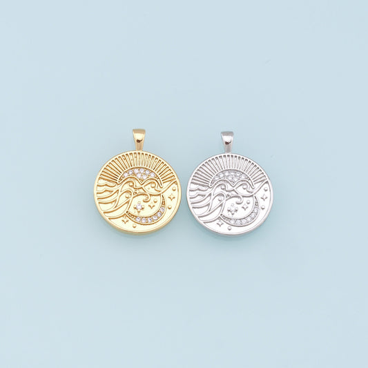 Gold Moon Star Charms,18K Gold Filled CZ Star Pendant,Round Moon Charm Bracelet Necklace for DIY Jewelry Making Supply
