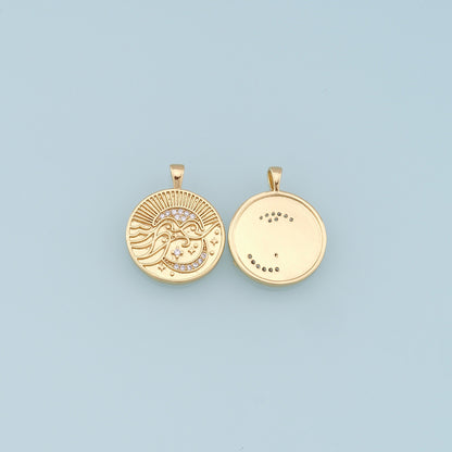 Gold Moon Star Charms,18K Gold Filled CZ Star Pendant,Round Moon Charm Bracelet Necklace for DIY Jewelry Making Supply