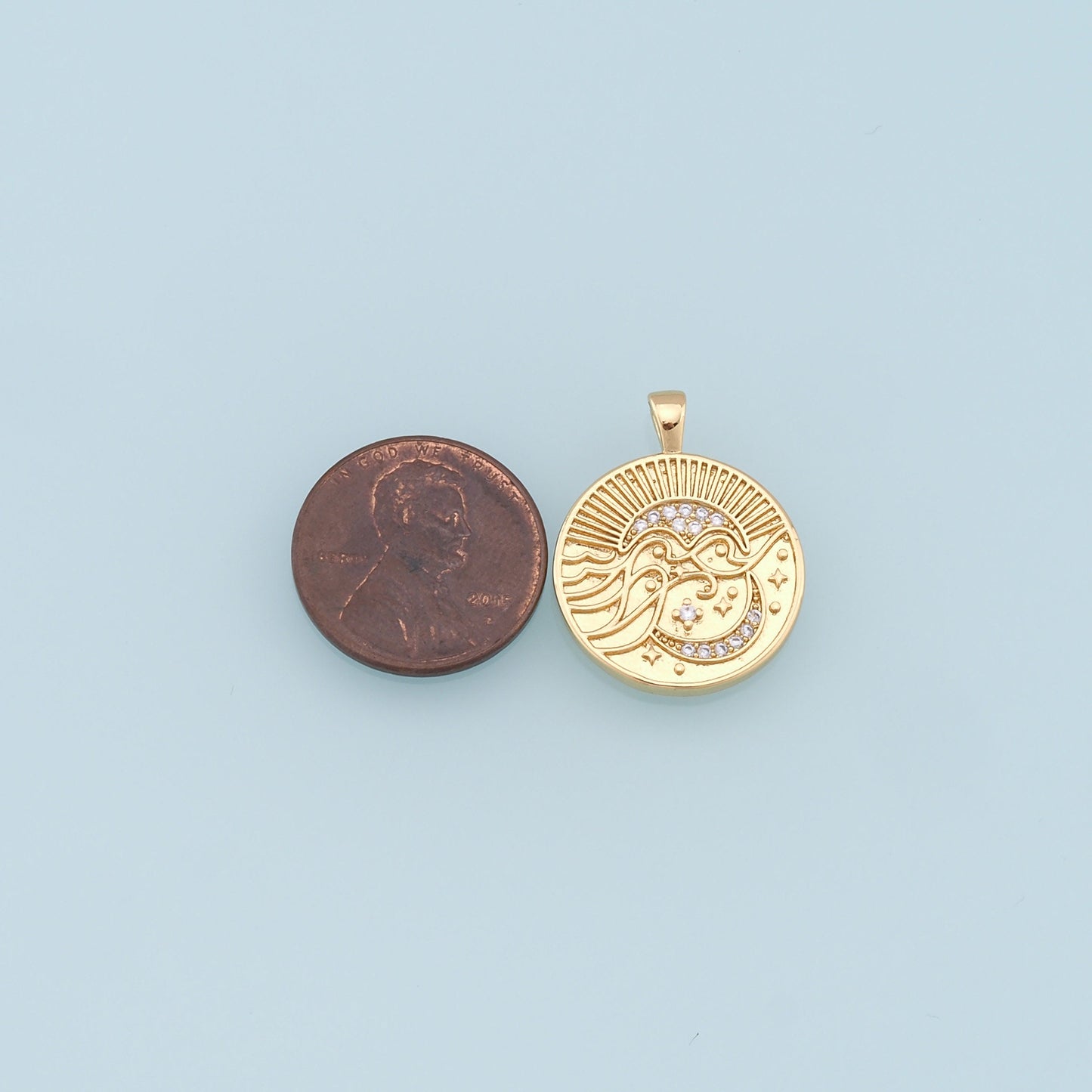 Gold Moon Star Charms,18K Gold Filled CZ Star Pendant,Round Moon Charm Bracelet Necklace for DIY Jewelry Making Supply
