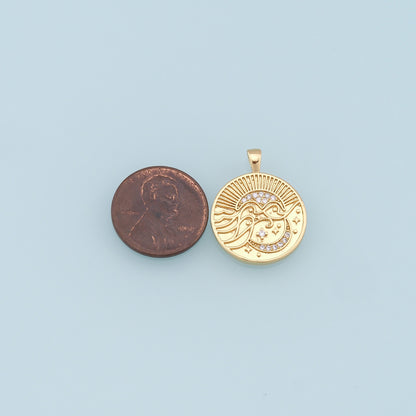 Gold Moon Star Charms,18K Gold Filled CZ Star Pendant,Round Moon Charm Bracelet Necklace for DIY Jewelry Making Supply