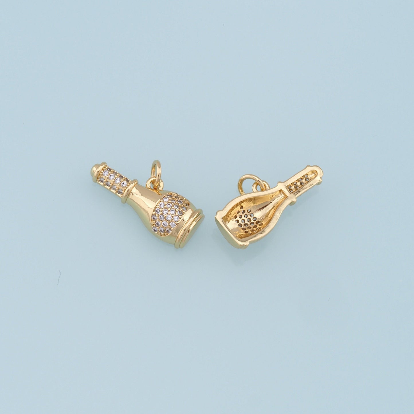 Gold Wine Bottle Charms,18K Gold Filled Wine Bottle Pendant,CZ Micro Pave Bottle Charm Bracelet Necklace for DIY Jewelry Making Supply