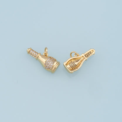 Gold Wine Bottle Charms,18K Gold Filled Wine Bottle Pendant,CZ Micro Pave Bottle Charm Bracelet Necklace for DIY Jewelry Making Supply