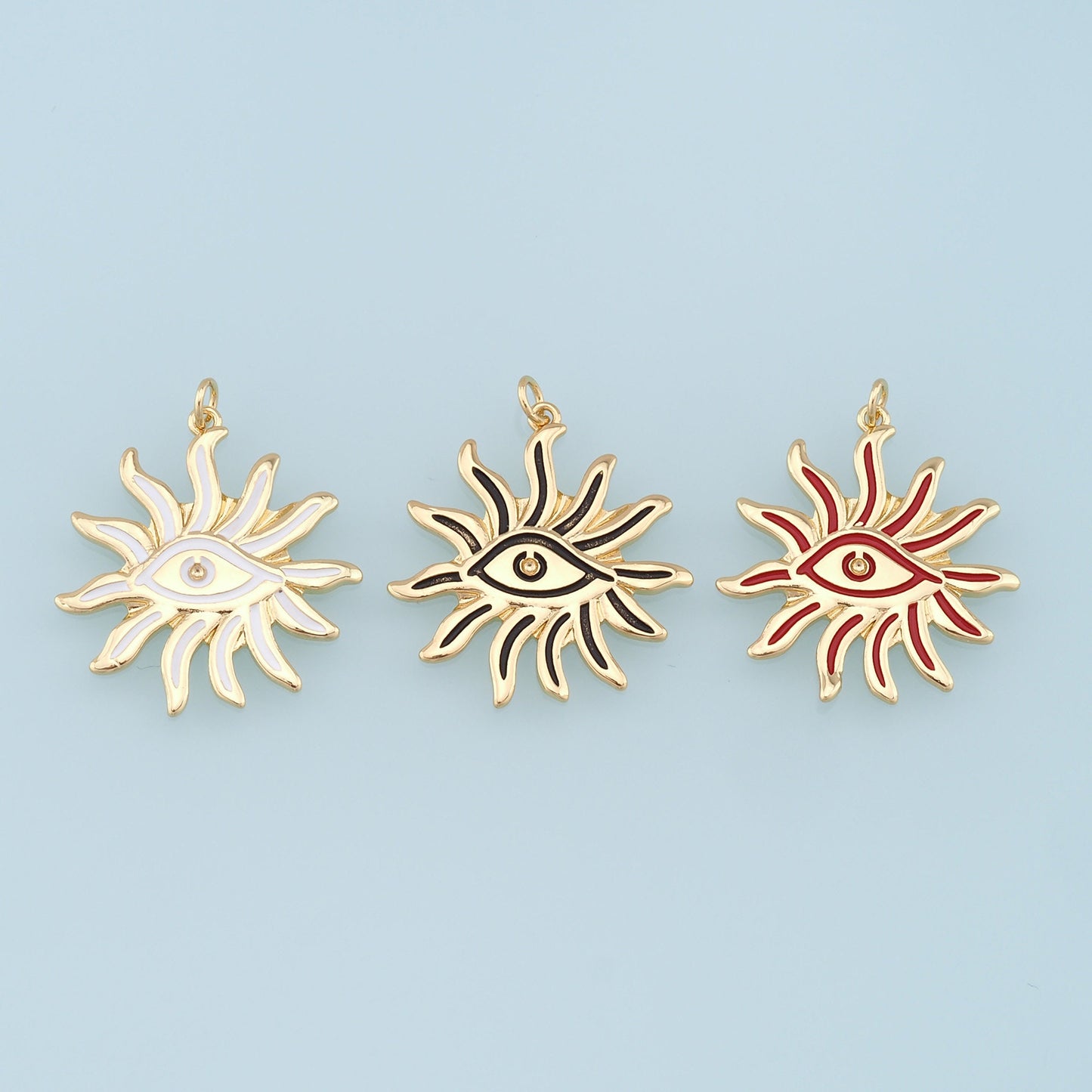 Gold Evil Eye Sun Charms,18K Gold Filled Evil Eye Pendant,Enamel Evil Eye Charm Bracelet Necklace for DIY Jewelry Making Supply