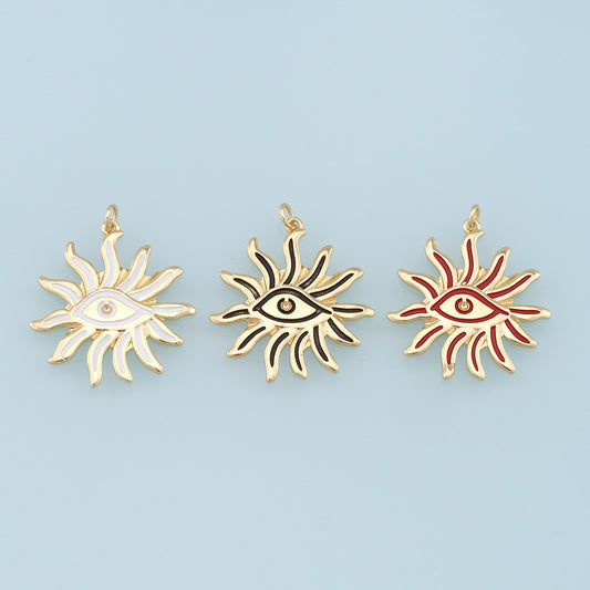 Gold Evil Eye Sun Charms,18K Gold Filled Evil Eye Pendant,Enamel Evil Eye Charm Bracelet Necklace for DIY Jewelry Making Supply