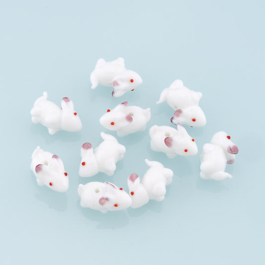 Glass White Rabbit Beads,Animal Bead,Lampwork Rabbit Beads for DIY Jewelry Making Supply