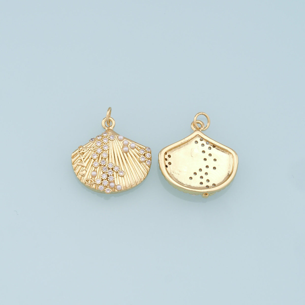 18K Gold Filled Shell CZ Charm Pendant for Jewelry Making