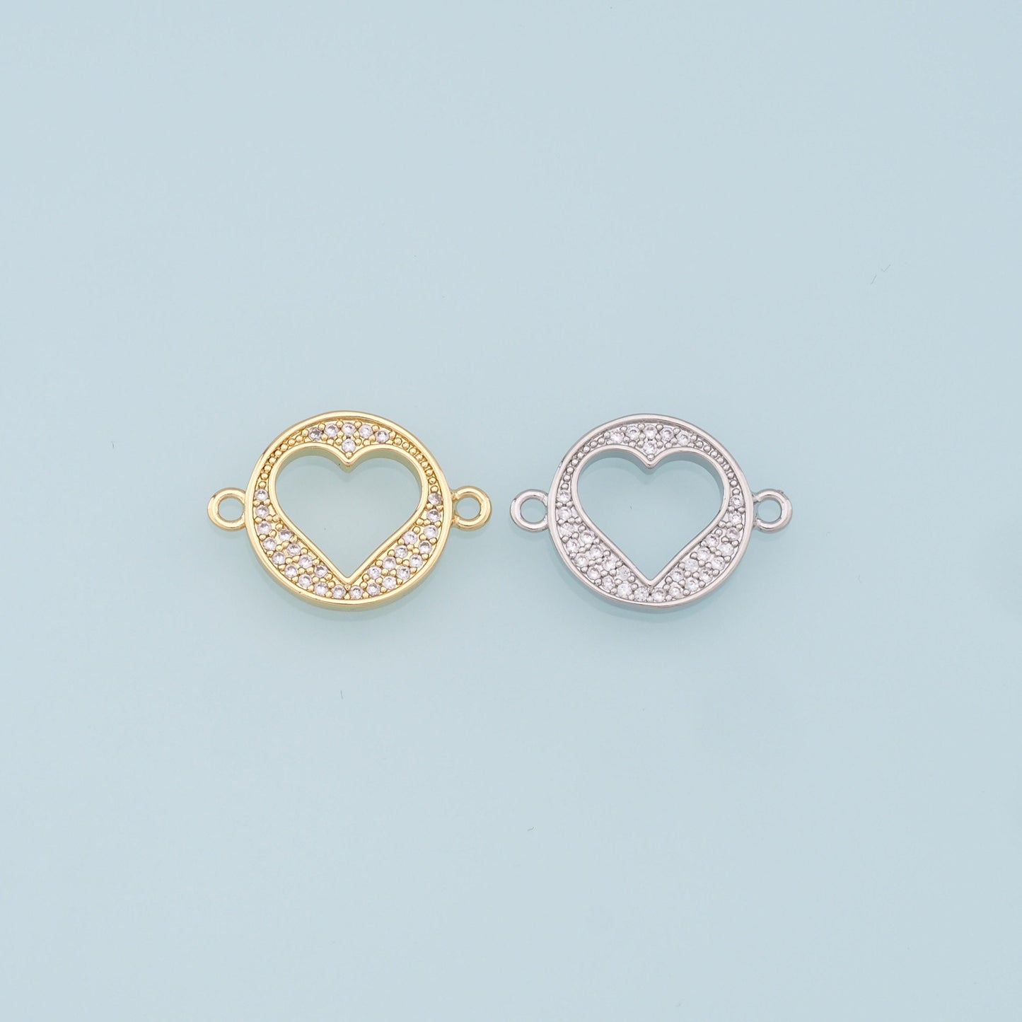 Gold Heart Connector Charms,18K Gold Filled Heart Pendant,CZ Micro Pave Heart Charm Bracelet Necklace for DIY Jewelry Making Supply