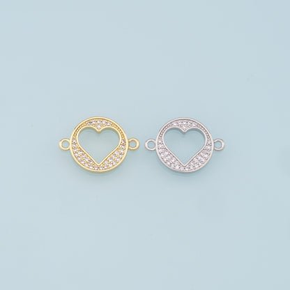 Gold Heart Connector Charms,18K Gold Filled Heart Pendant,CZ Micro Pave Heart Charm Bracelet Necklace for DIY Jewelry Making Supply