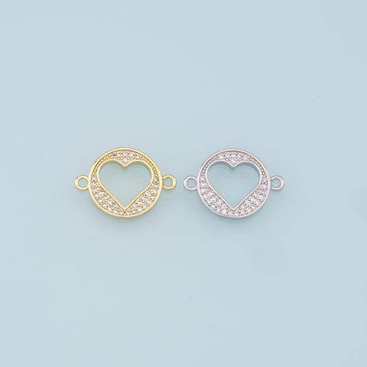 Gold Heart Connector Charms,18K Gold Filled Heart Pendant,CZ Micro Pave Heart Charm Bracelet Necklace for DIY Jewelry Making Supply