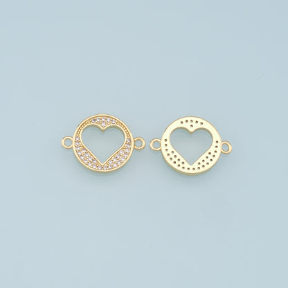 Gold Heart Connector Charms,18K Gold Filled Heart Pendant,CZ Micro Pave Heart Charm Bracelet Necklace for DIY Jewelry Making Supply