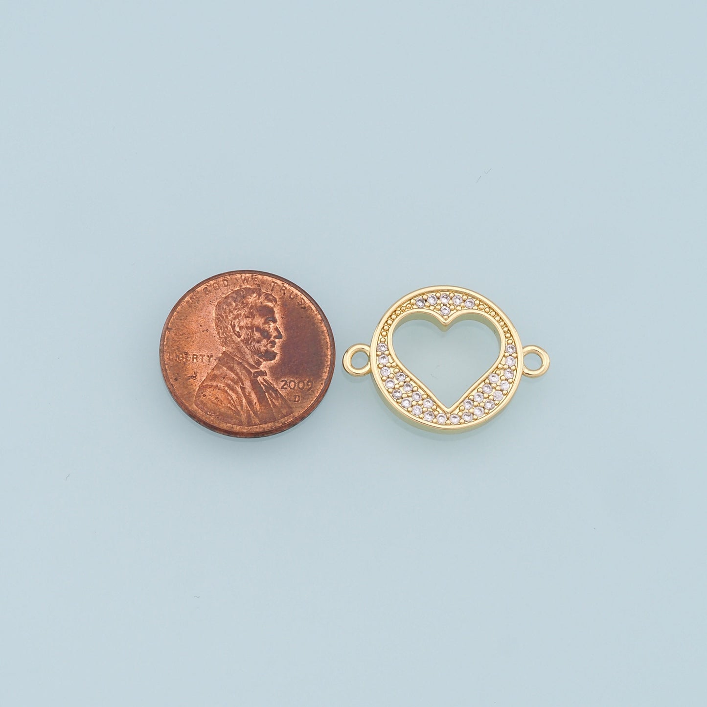 Gold Heart Connector Charms,18K Gold Filled Heart Pendant,CZ Micro Pave Heart Charm Bracelet Necklace for DIY Jewelry Making Supply