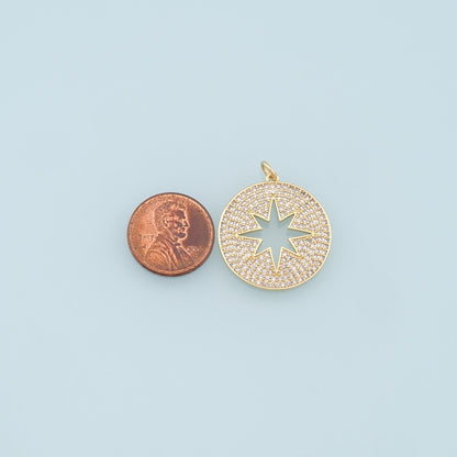 Gold Round Star Charms,18K Gold Filled Starburst Pendant,CZ Micro Pave North Star Charm Bracelet Necklace for DIY Jewelry Making Supply