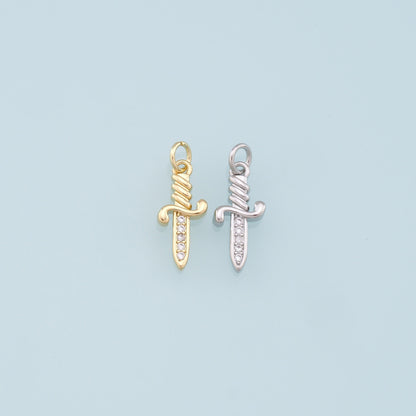 18K Gold Filled Dagger Pendant,Dagger Charm Bracelet Necklace for DIY Jewelry Making Supply