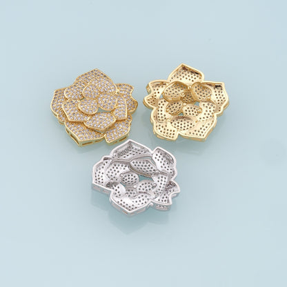 Gold Flower Charms,18K Gold Filled Flower Pendant,CZ Micro Pave Flower Charm Bracelet Necklace for DIY Jewelry Making Supply